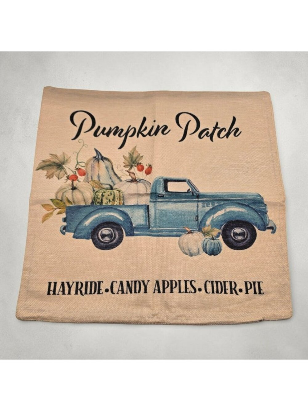 Pumpkin Patch Burlap Throw Pillow Cover 17" X 18" Vintage Truck Fall Farmhouse